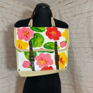 Kate Spade New York WWII Floral Hand Painted Canvas & Leather Messenger Bag